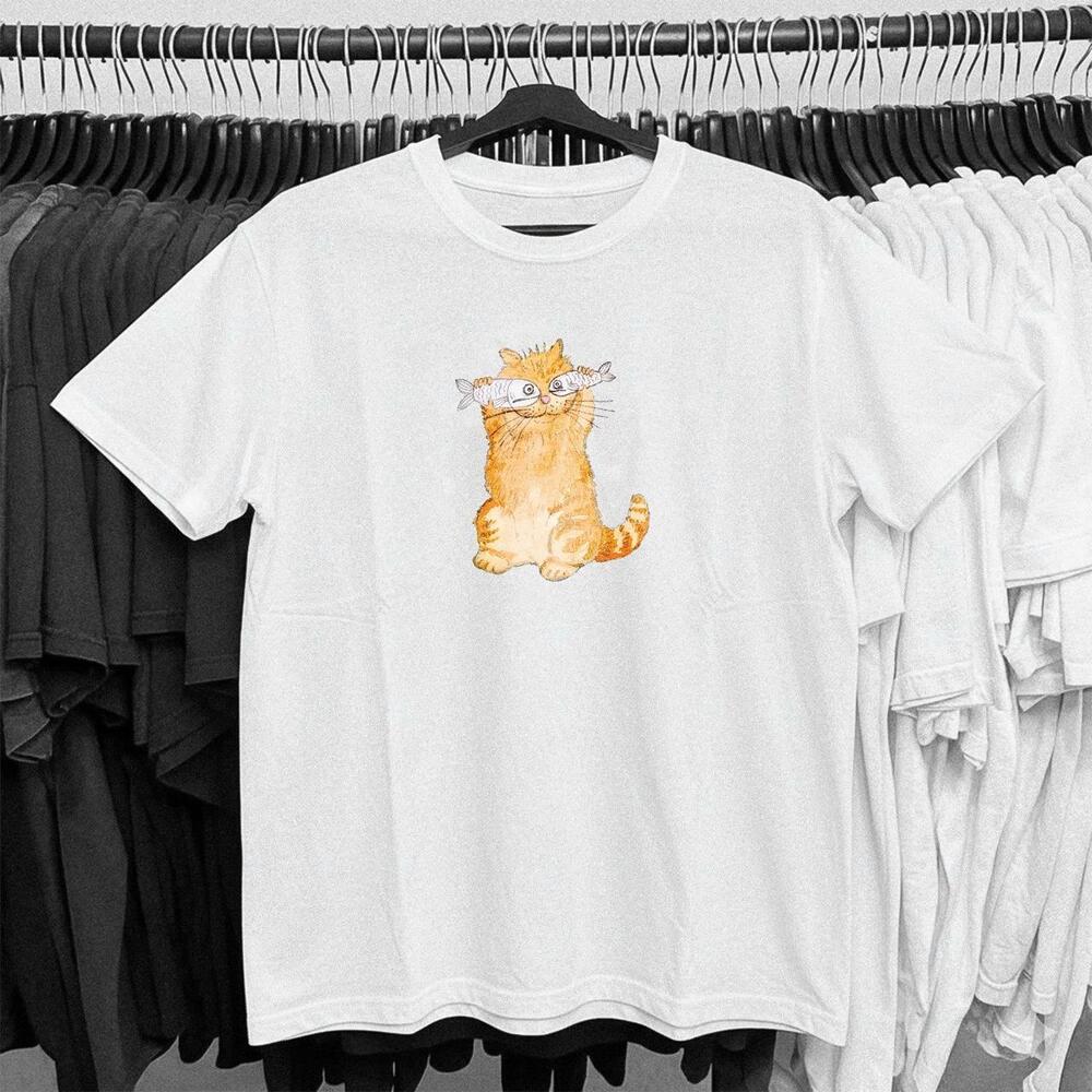 White Orange Cat Tee